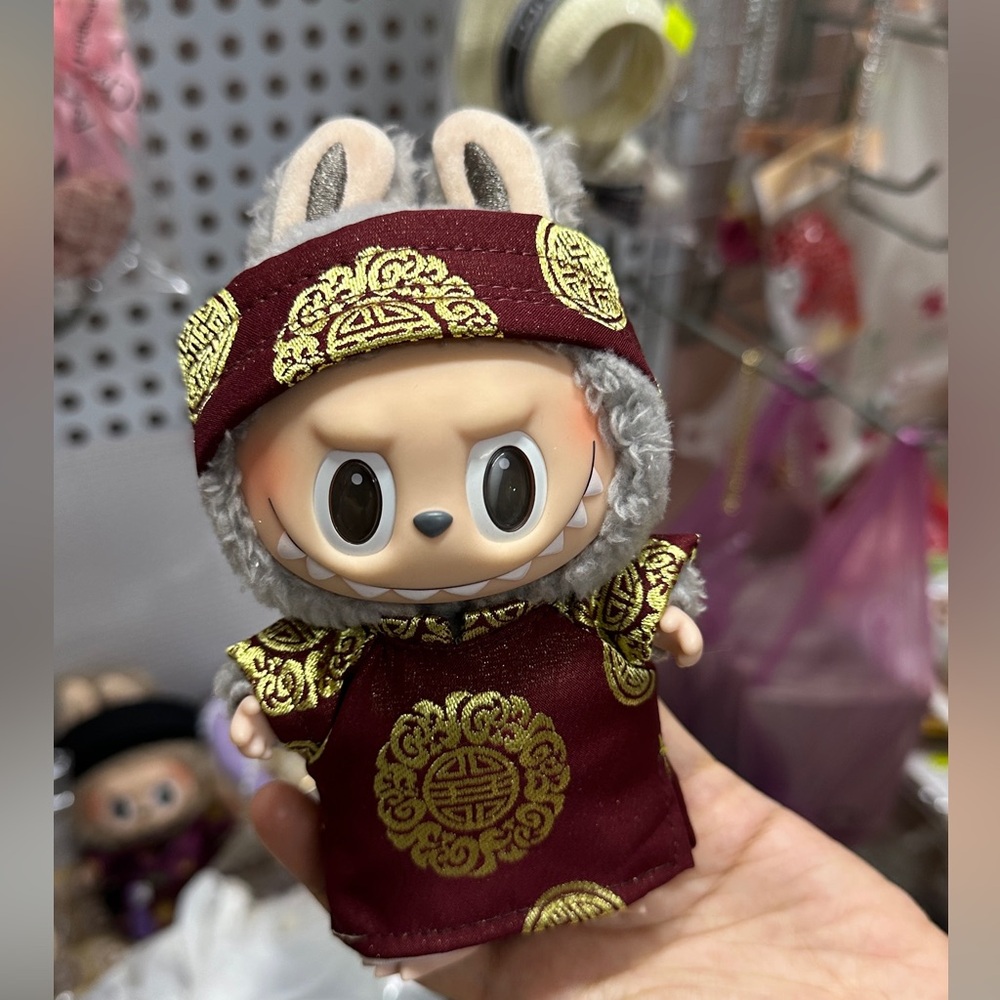 Hand Crafted burgundy and Gold Vietnamese Labubu outfit. Labubu not included